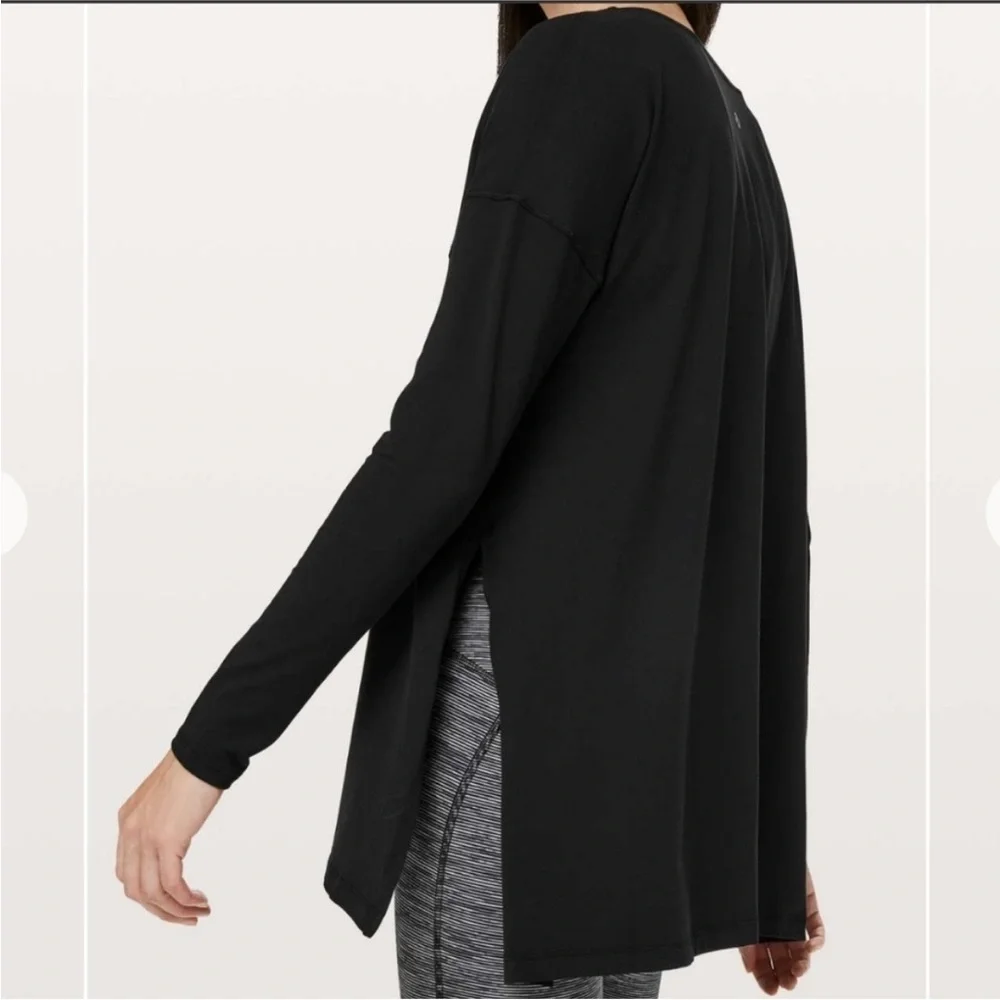 Lululemon Hit Unwind Long Sleeve Top Black Rulu Relaxed Fit Size 4